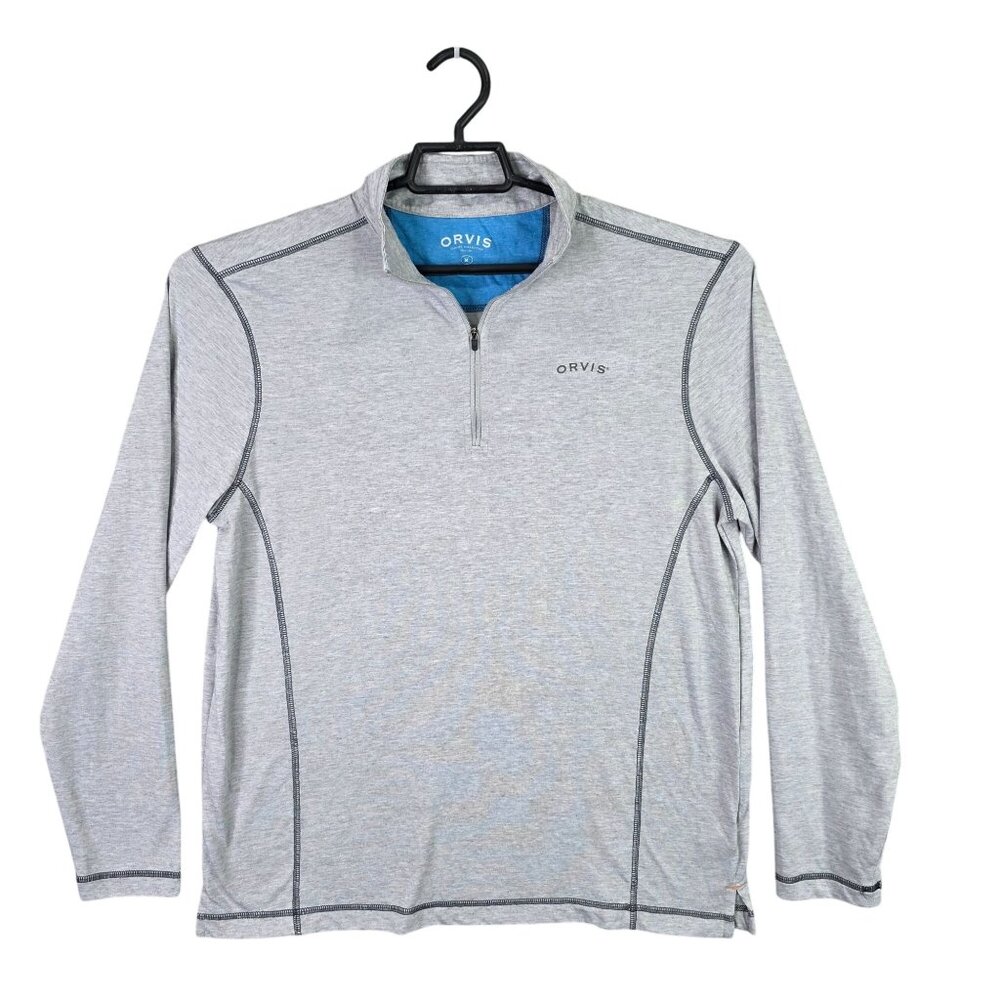 Mens Orvis Heathered Gray Pullover Shirt 1/4 Zip Long Sleeve Polyester Blend M